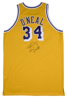 1998 Shaquille ONeal Game Used, Signed & Photo Matched Los Angeles Lakers Home Jersey Worn on 02/04/98 (JSA & Resolution Photomatching)